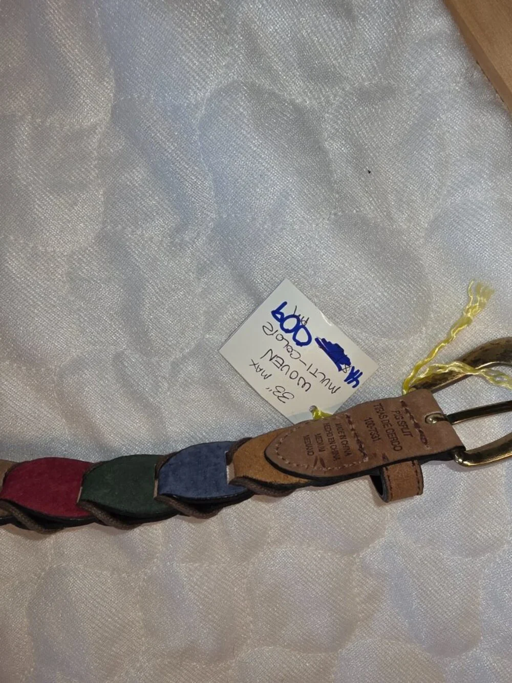 Vintage Braided Leather Belt 1990s Suede Multicolor Boho Pig Split Sz M Retro